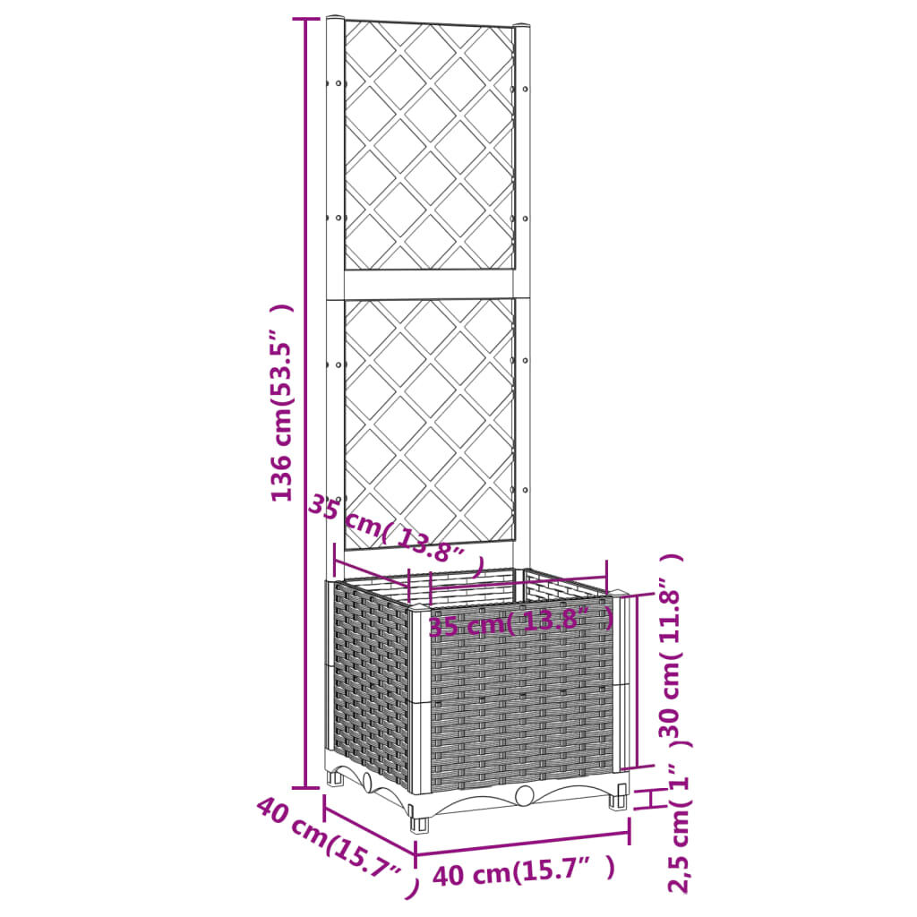 vidaXL حوض حديقة مع تعريشة أزرق رمادي 40×40×136 سم PP