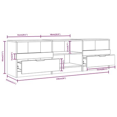 vidaXL خزانة تلفزيون أبيض 150×33.5×45 سم خشب صناعي