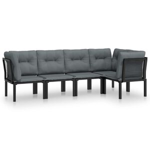 vidaXL عدد 5 قطع طقم جلسة حديقة بولي روطان أسود ورمادي