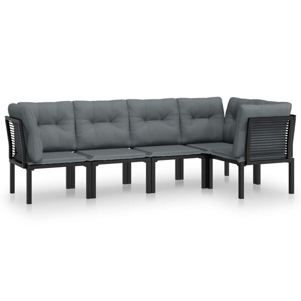 vidaXL عدد 5 قطع طقم جلسة حديقة بولي روطان أسود ورمادي