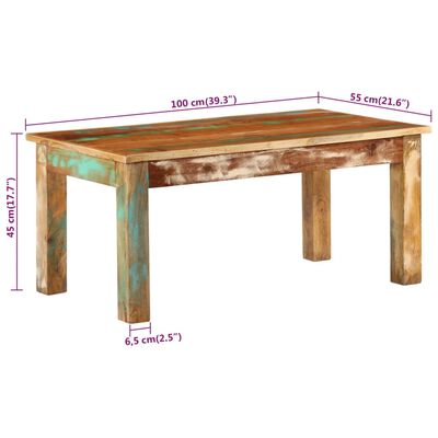 vidaXL طاولة قهوة 100×55×45 سم خشب صلب مستصلح