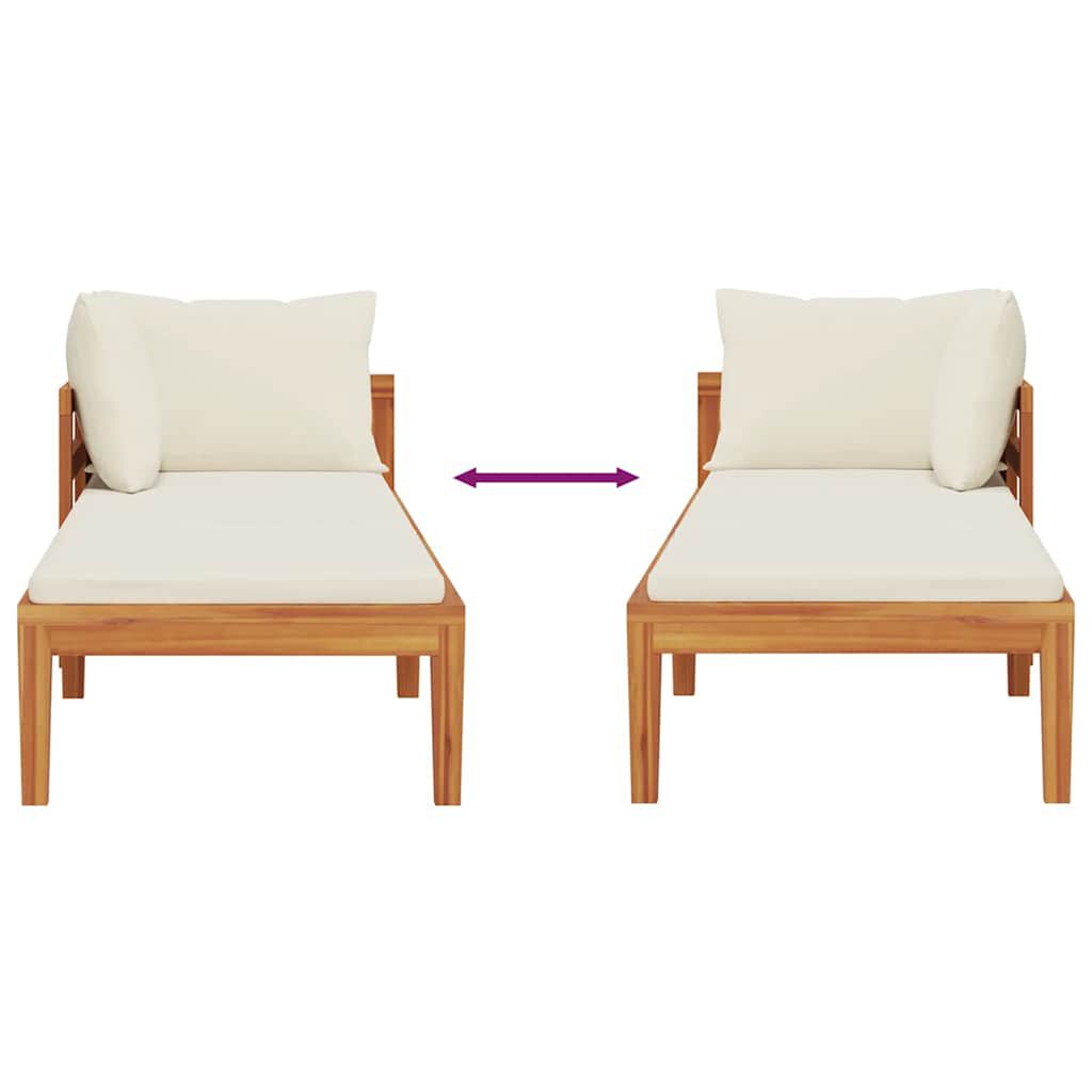 vidaXL كرسي تشمس مع مسند ذراع 1 أبيض كريمي خشب أكاسيا صلب