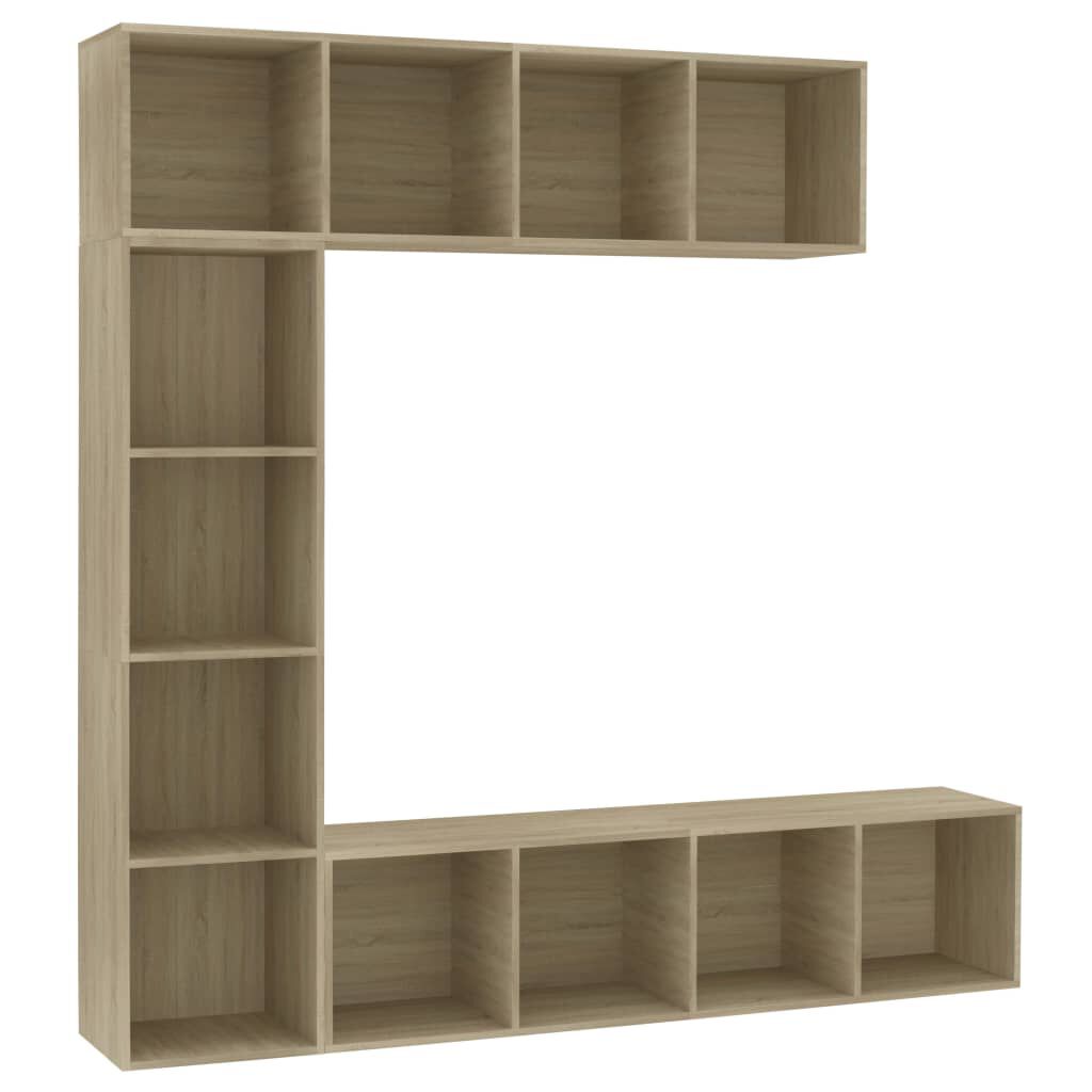 vidaXL عدد 3 قطع طقم خزانة كتب/ تلفزيون سونوما أوك 180×30×180 سم