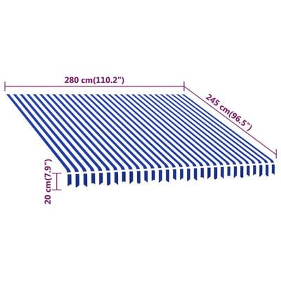 vidaXL سقف مظلة شمسية قماش أزرق وأبيض 300×250 سم