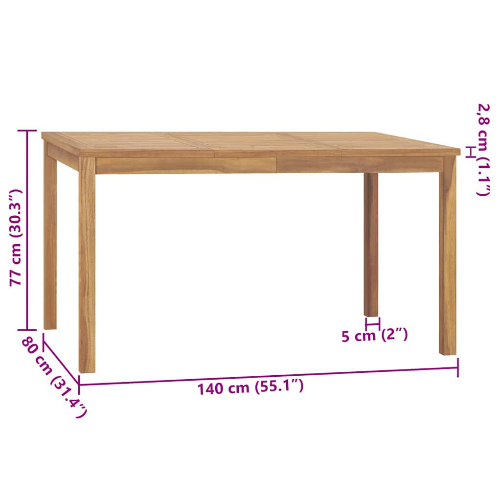 vidaXL طاولة سفرة حديقة 140×80×77 سم خشب ساج صلب