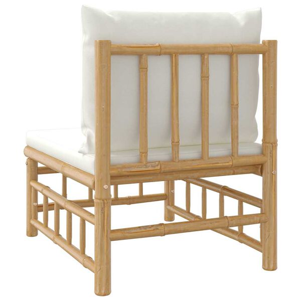 vidaXL أريكة حديقة وسطى مع وسائد أبيض كريمي خيزران