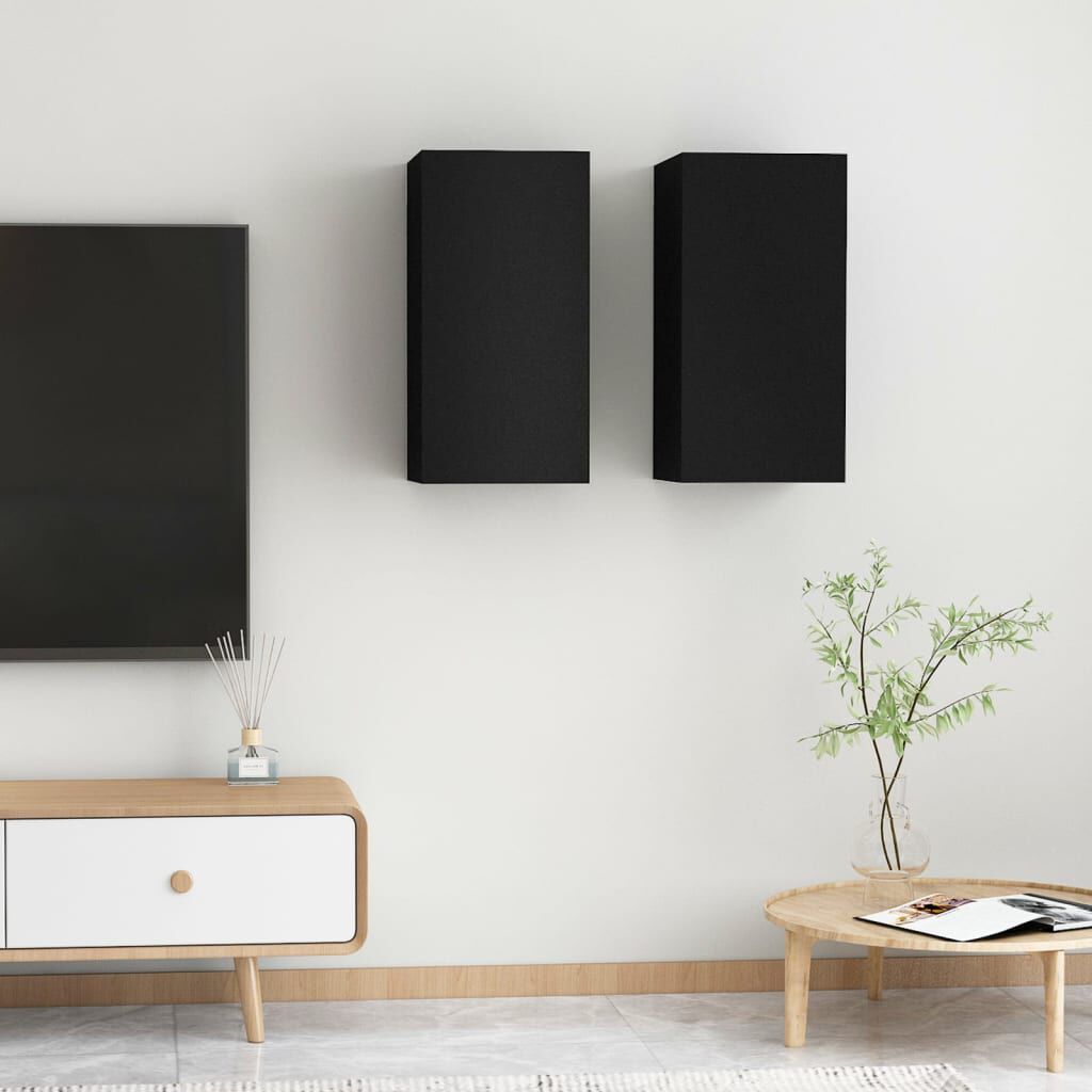 vidaXL خزانات تلفزيون 2 ق أسود 30.5×30×60 سم خشب صناعي