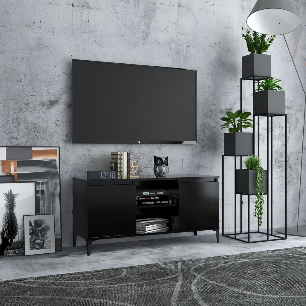 vidaXL خزانة تلفزيون بأرجل معدنية أسود 103.5×35×50 سم