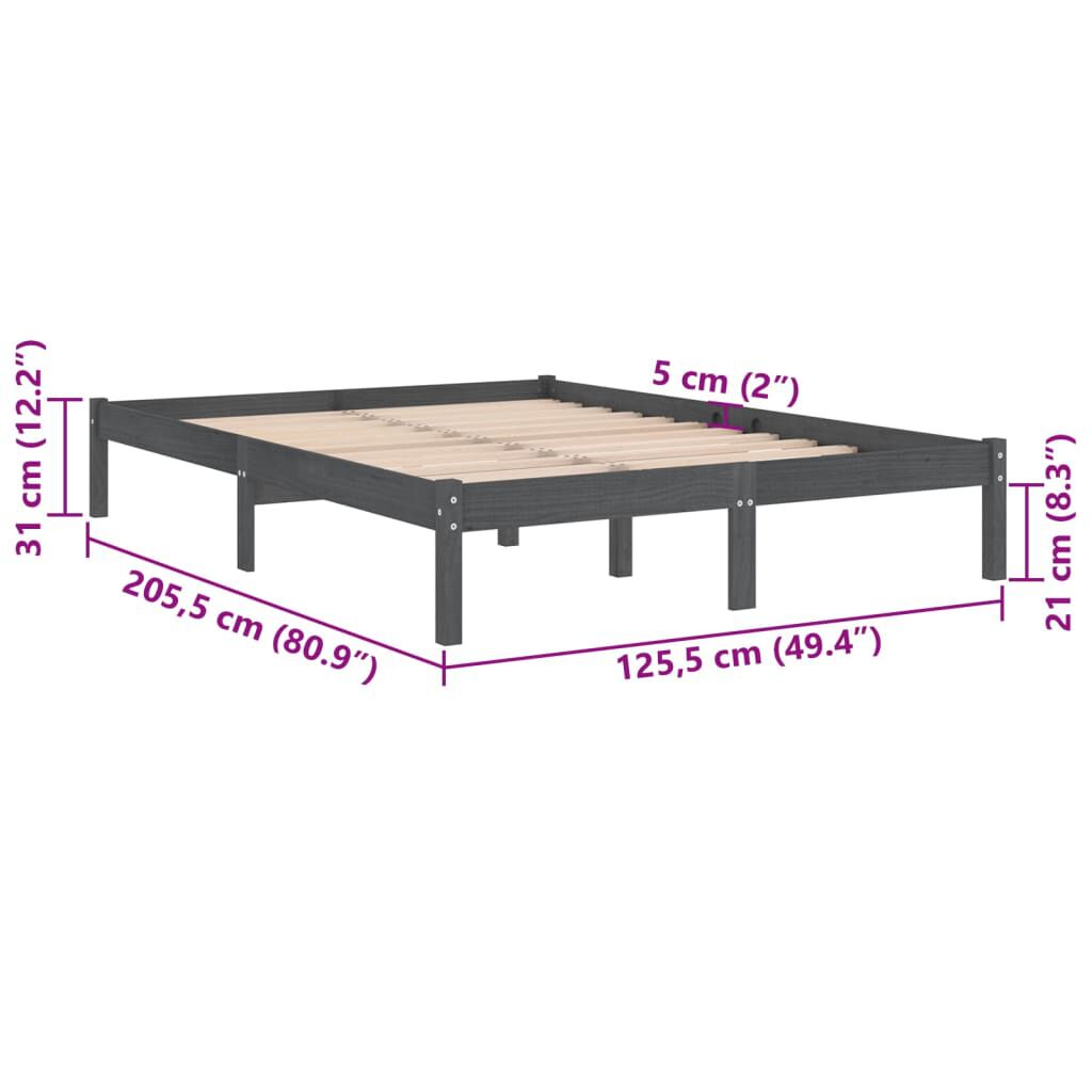 vidaXL إطار سرير خشب صنوبر صلب رمادي 120×200 سم
