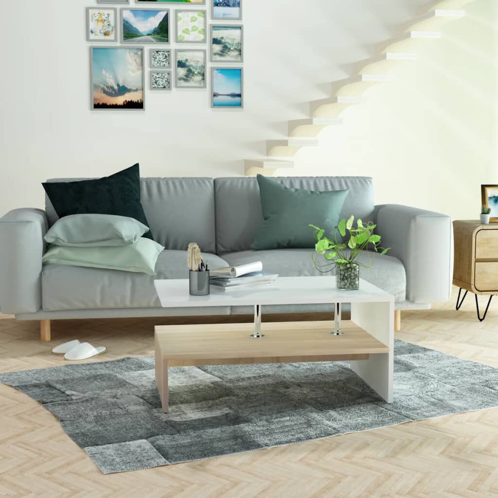 vidaXL طاولة قهوة خشب صناعي 42x59x90 سم أوك وأبيض