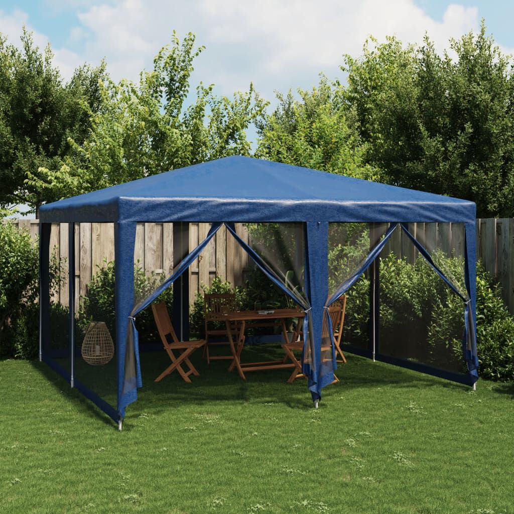 vidaXL خيمة حفلات 8 جدران جانبية شبكية لون أزرق 4×4 م HDPE