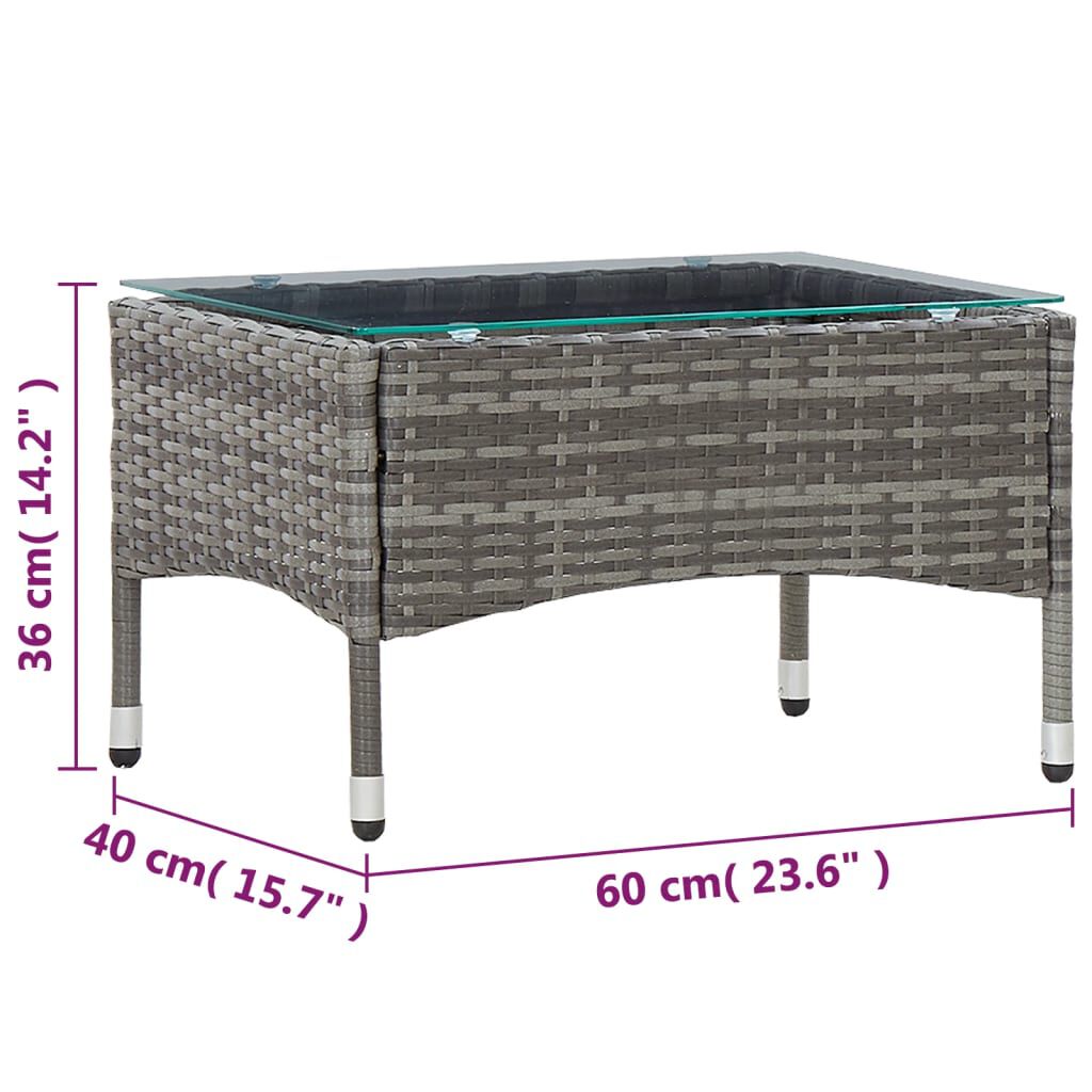 vidaXL طاولة قهوة رمادي 60×40×36 سم بولي روطان