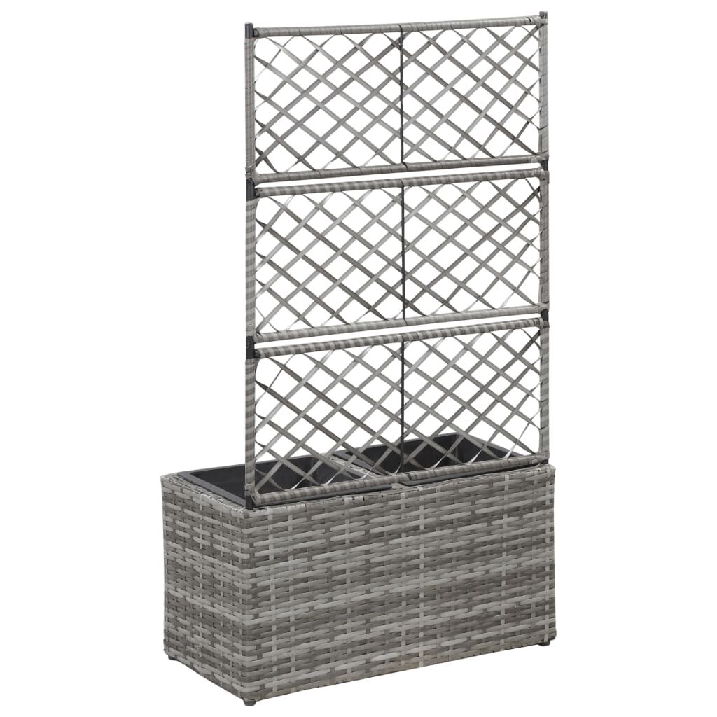 حوض تعريشة زراعي مرتفع مع 2 أصائص 107x30x58 سم بولي روطان رمادي