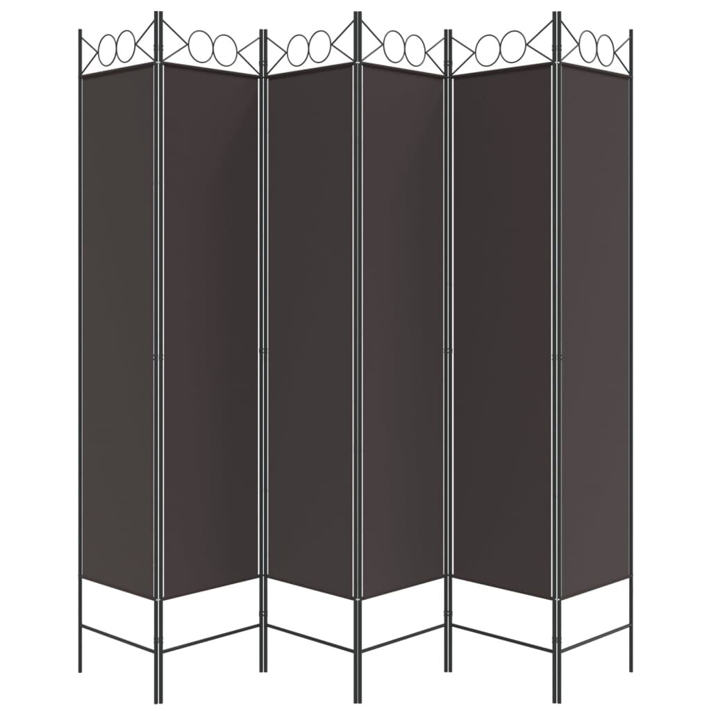 vidaXL مقسم غرفة 6-ألواح بني 240×200 سم قماش