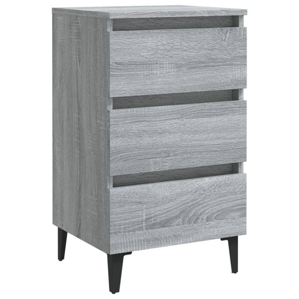 vidaXL خزائن سرير بأرجل معدنية 2 ق رمادي سونوما 40×35×69 سم