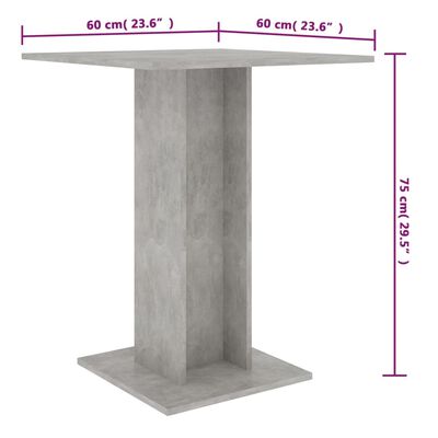 vidaXL طاولة بيسترو رمادي اسمنتي 60×60×75 سم خشب مضغوط