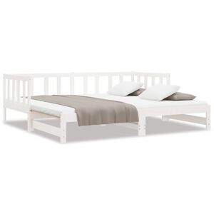 vidaXL سرير نهاري قابل للسحب خشب صنوبر صلب أبيض 2&times;(90&times;200) سم