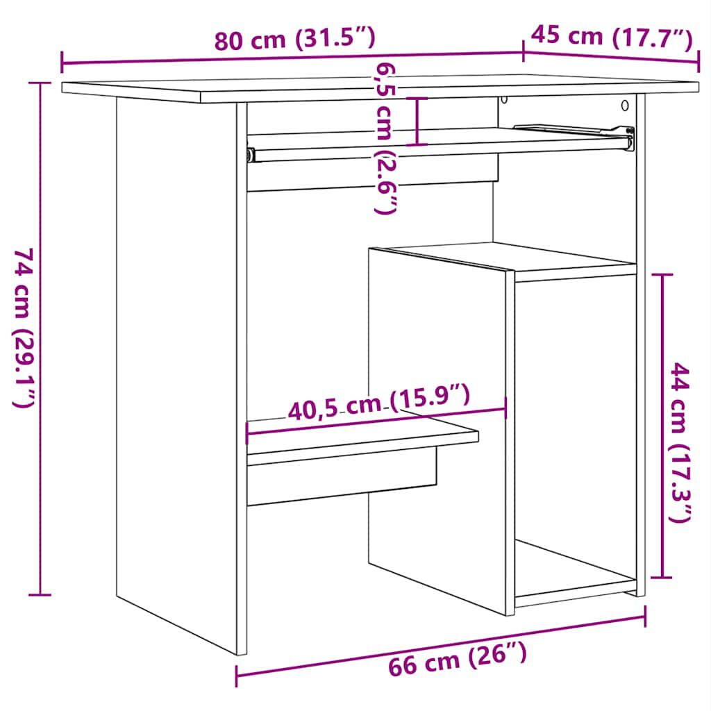 vidaXL مكتب لون أسود 80×45×74 سم خشب صناعي