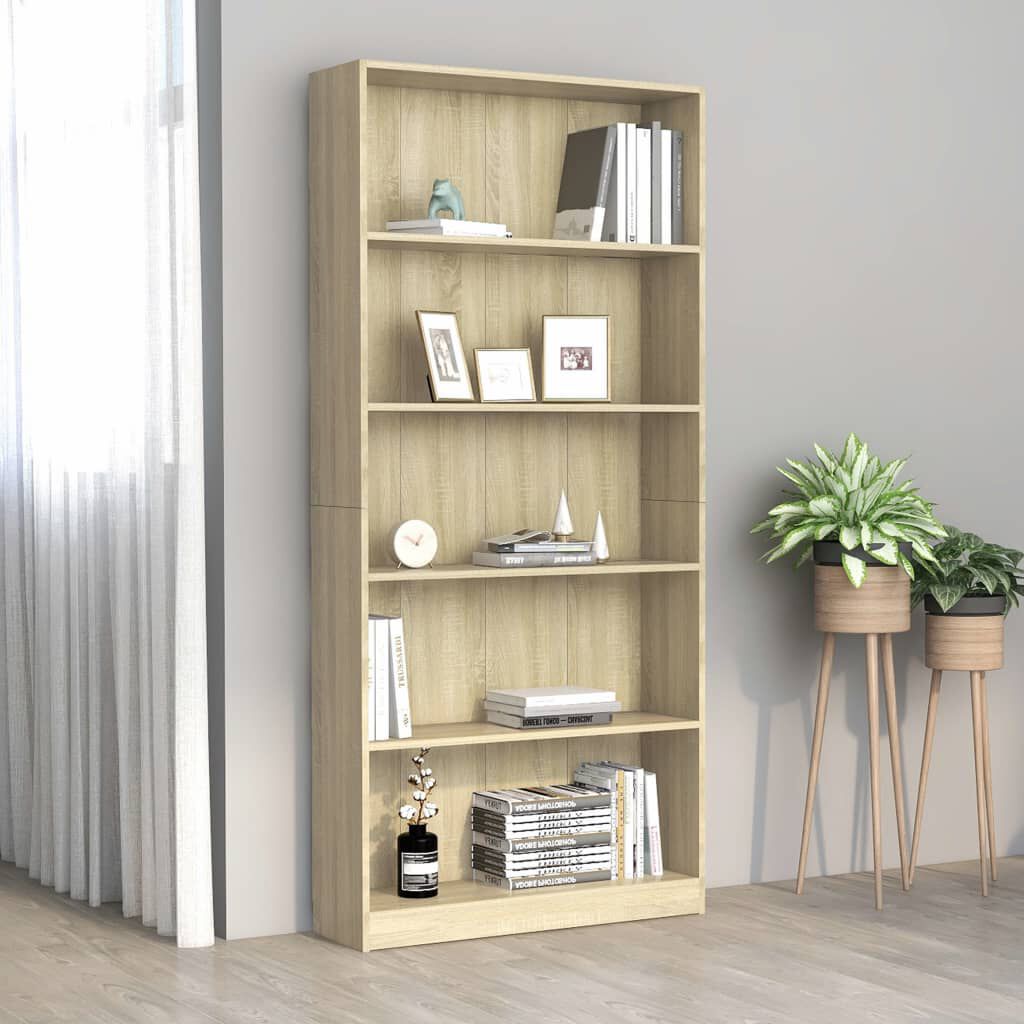 vidaXL خزانة كتب 5 طبقات سونوما أوك 80×24×175 سم خشب صناعي