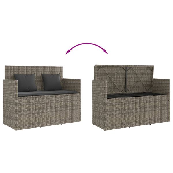 vidaXL مقعد حديقة طويل مع وسائد بولي روطان رمادي