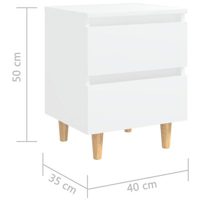 vidaXL خزانات سرير بأرجل خشب صنوبر صلب 2 ق أبيض 40×35×50 سم