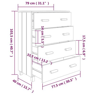 vidaXL خزانة جانبية أبيض 79×40×103.5 سم خشب صنوبر صلب