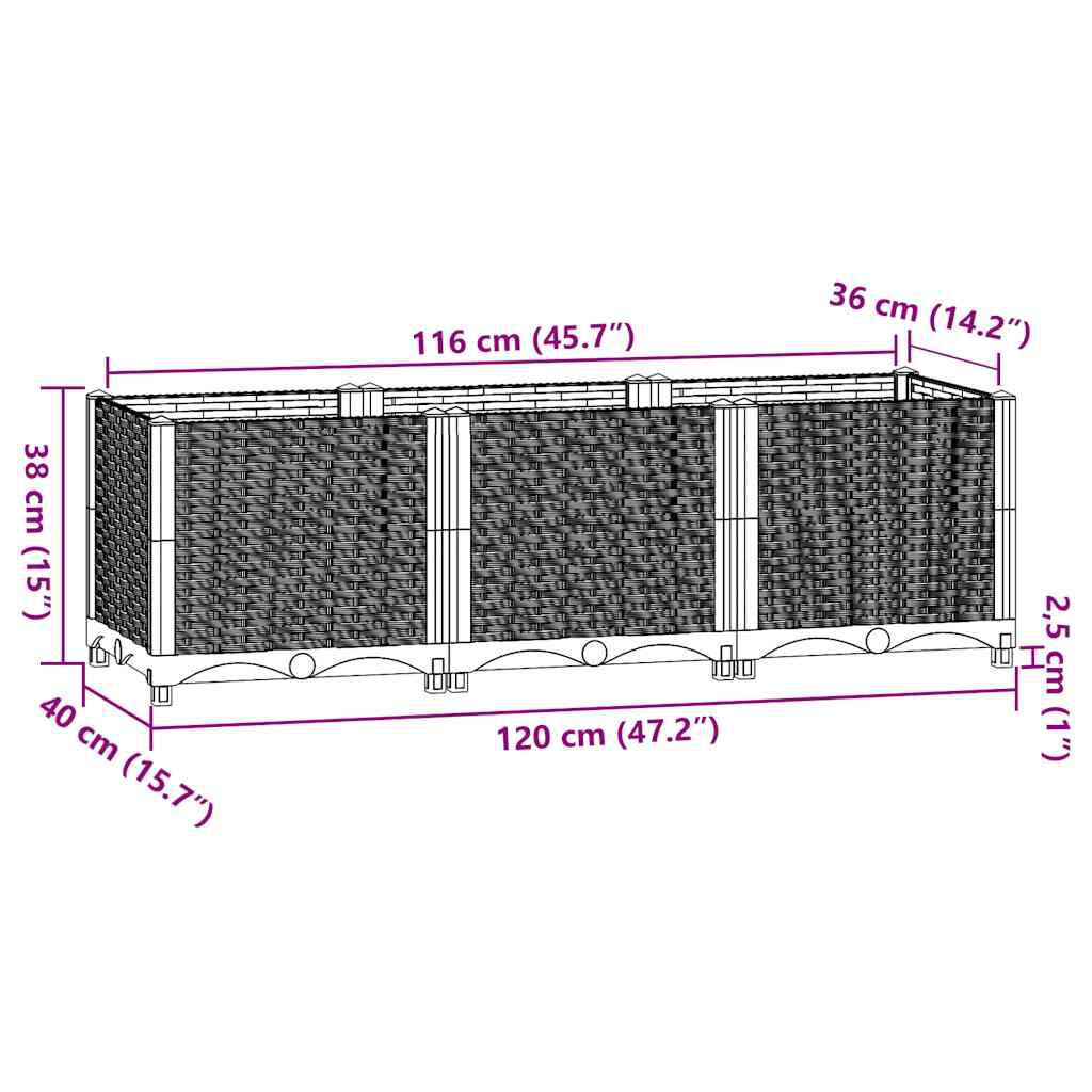 vidaXL حوض زراعي مرتفع 120×40×38 سم بولي بروبيلين