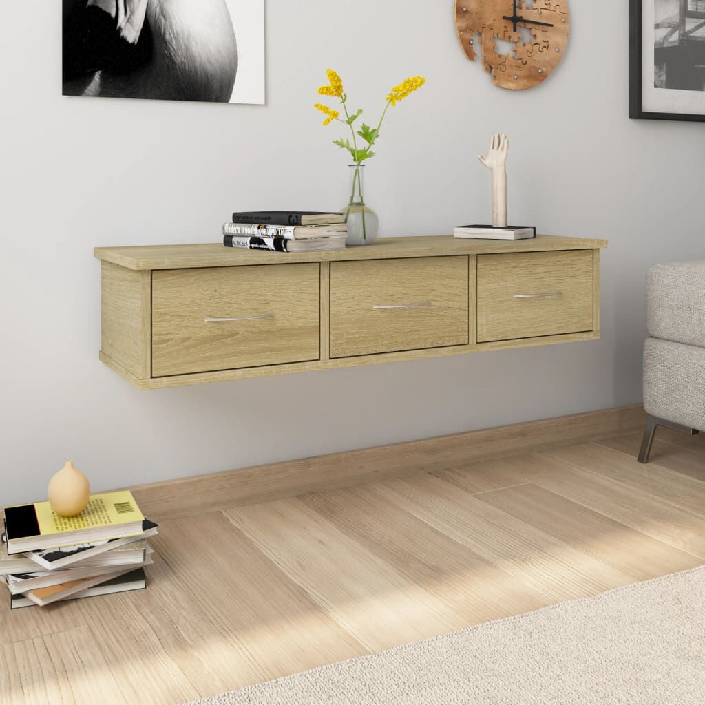 vidaXL رف مع درج جداري سونوما اوك 88×26×18.5 سم خشب صناعي