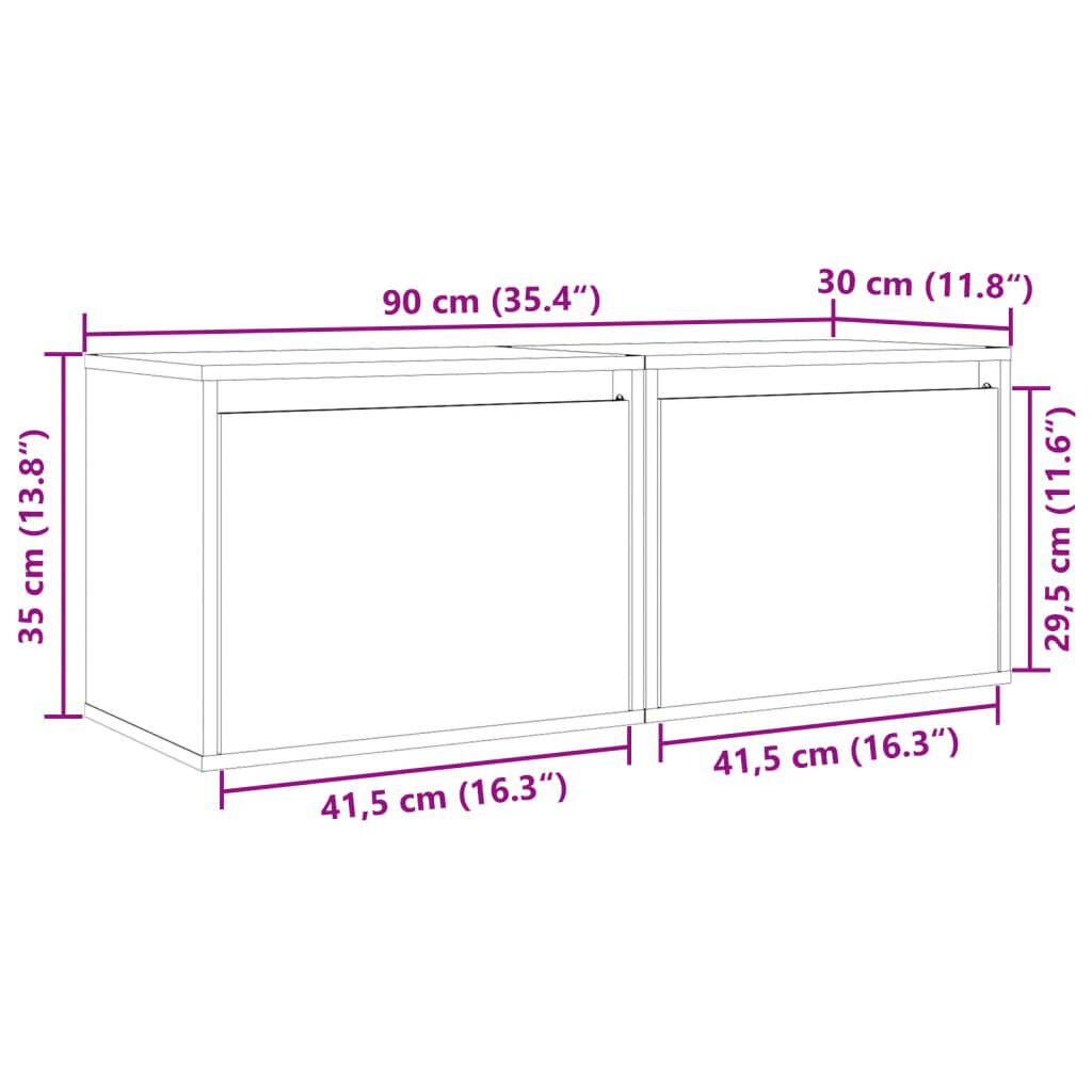 vidaXL خزانات حائط 2ق لون أبيض 35x30x45 سم خشب صنوبر صلب