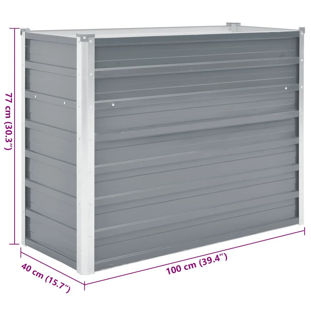 vidaXL حوض حديقة مرتفع فولاذ مجلفن 100×40×77 سم رمادي