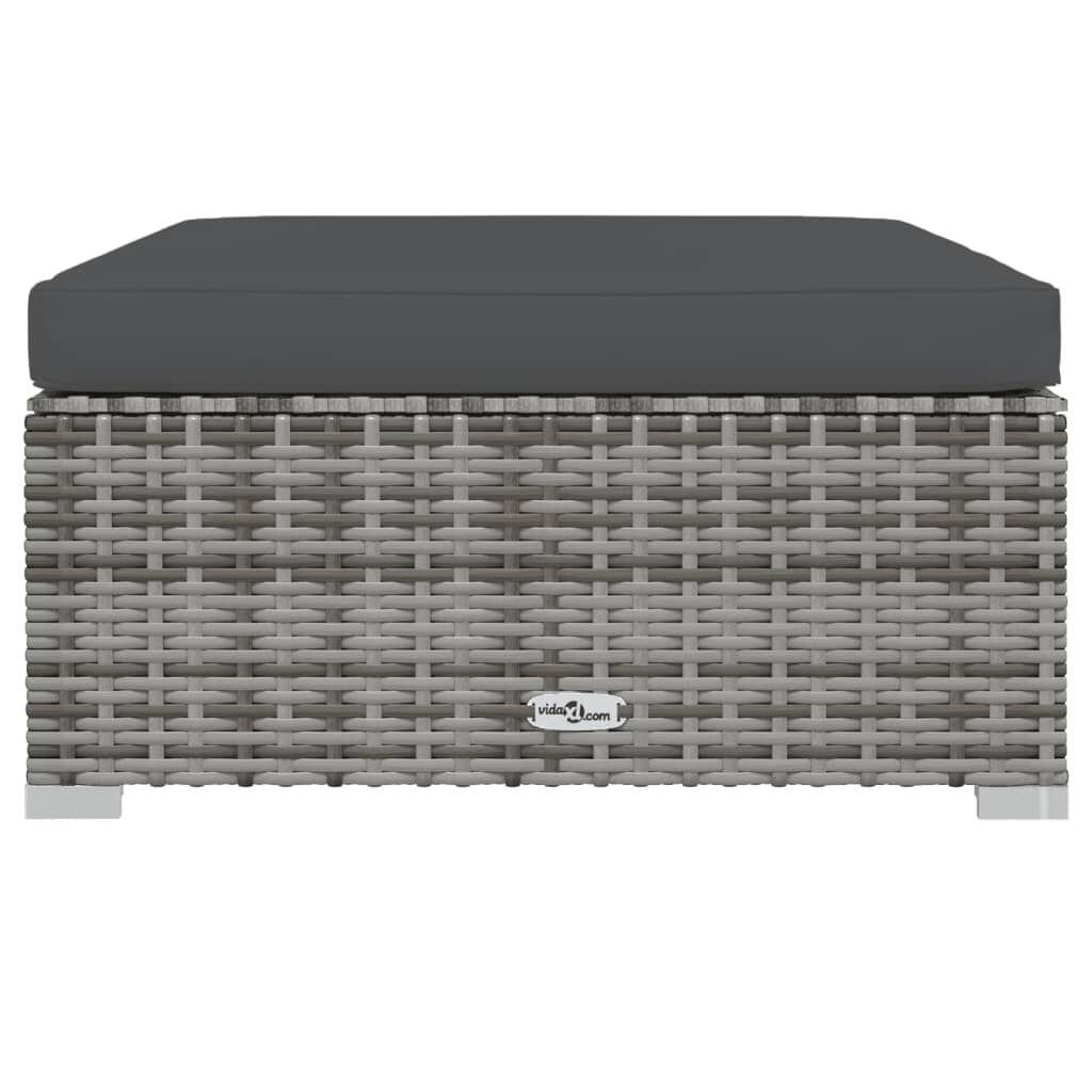 vidaXL مسند قدم حديقة مع وسادة رمادي 70×70×30 سم بولي روطان