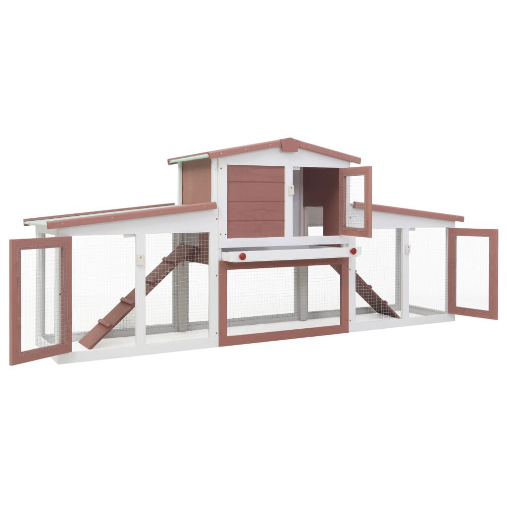 vidaXL قفص أرانب خارجي كبير بني وأبيض 85x45x204 سم خشب