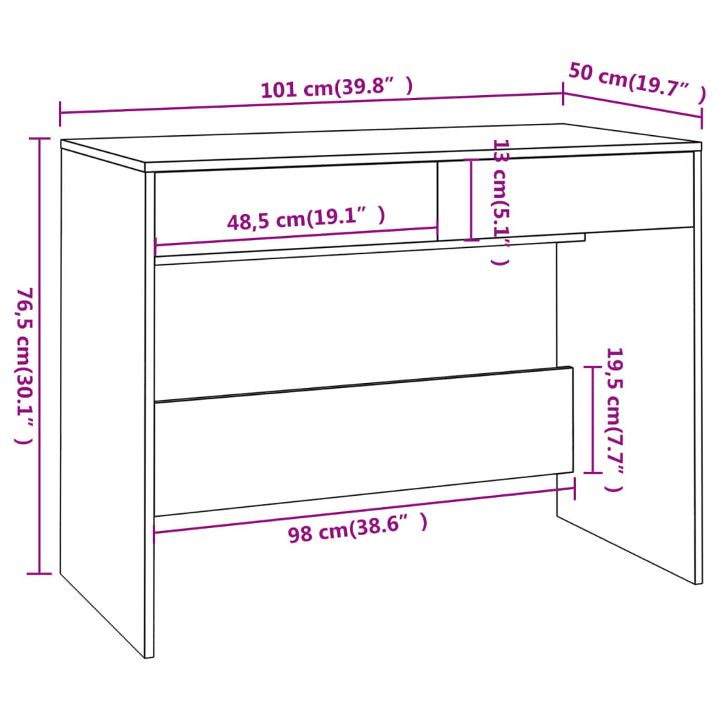 vidaXL مكتب أبيض 101×50×76.5 سم خشب صناعي