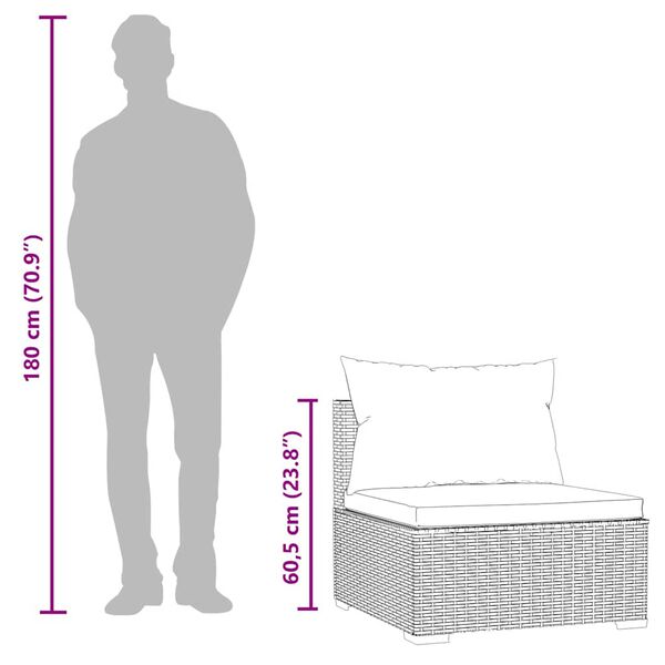 vidaXL أريكة حديقة وسطى مع وسائد بولي روطان أسود
