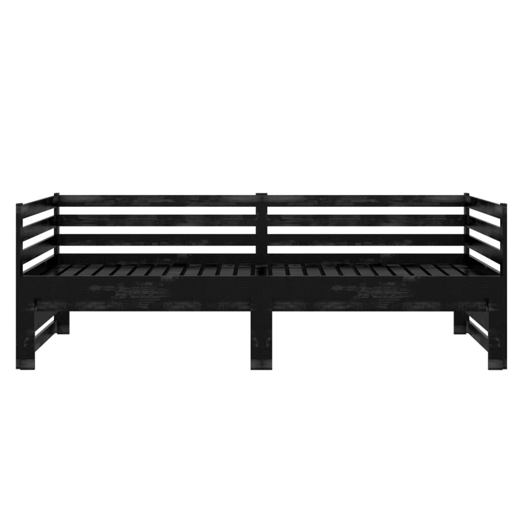 vidaXL سرير نهاري قابل للسحب خشب صنوبر صلب أسود 2×(90×200) سم