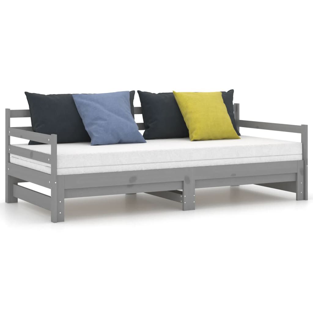 vidaXL سرير نهاري قابل للسحب خشب صنوبر صلب رمادي 2×(90×200) سم