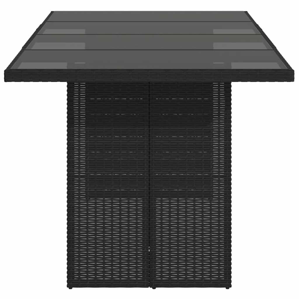 vidaXL طاولة حديقة وسطح زجاجي لون أسود 74x80x190 سم بولي روطان