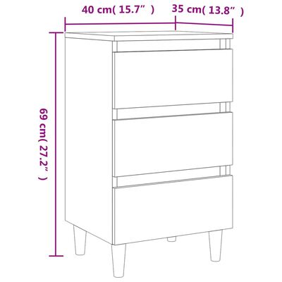 vidaXL خزانة سرير بأرجل خشب صلب أوك بني 40×35×69 سم