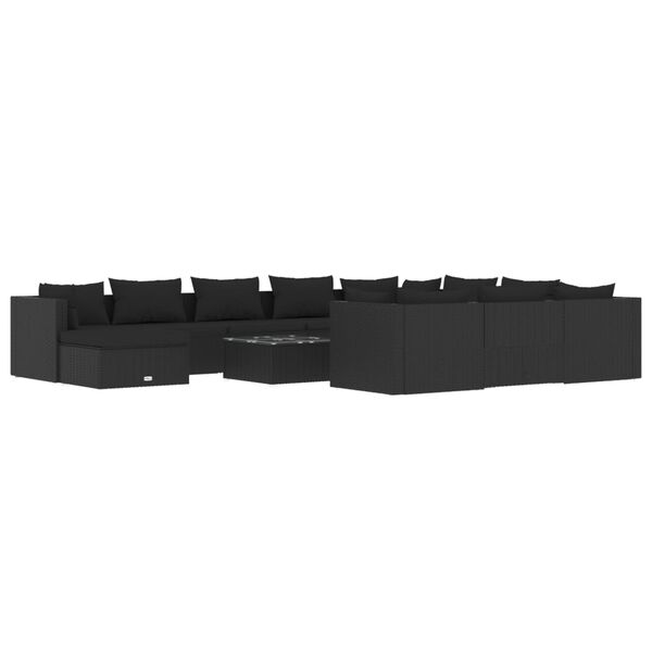 vidaXL عدد 12 قطع طقم جلسة حديقة مع وسائد بولي روطان أسود