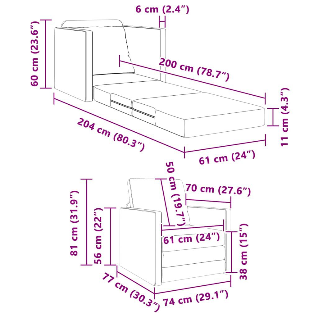 vidaXL سرير أريكة أرضي 2 في 1 لون رمادي داكن 55x174x112 سم قماش