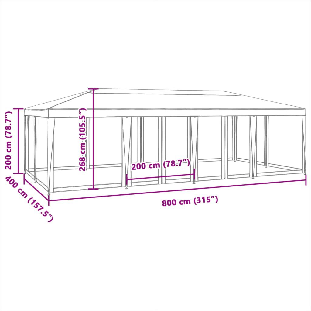 vidaXL خيمة حفلات 12 جدار جانبي شبكي أنثراسيت 8×4 م HDPE