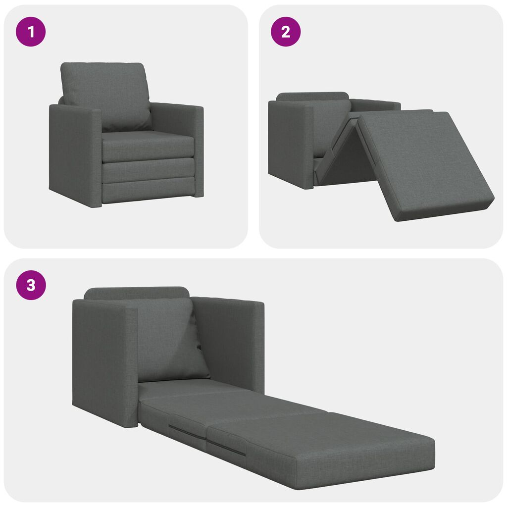 vidaXL سرير أريكة أرضي 2 في 1 لون رمادي داكن 55x174x112 سم قماش