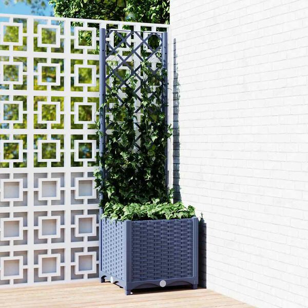 vidaXL حوض حديقة مع تعريشة أزرق رمادي 40×40×136 سم PP