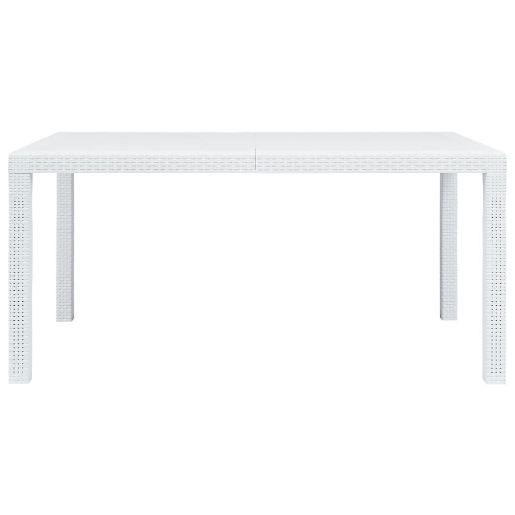 vidaXL طاولة حديقة أبيض 150×90×72 سم بلاستيك بمظهر روطان