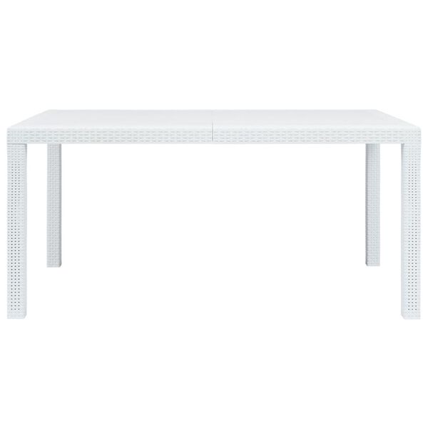 vidaXL طاولة حديقة أبيض 150×90×72 سم بلاستيك بمظهر روطان
