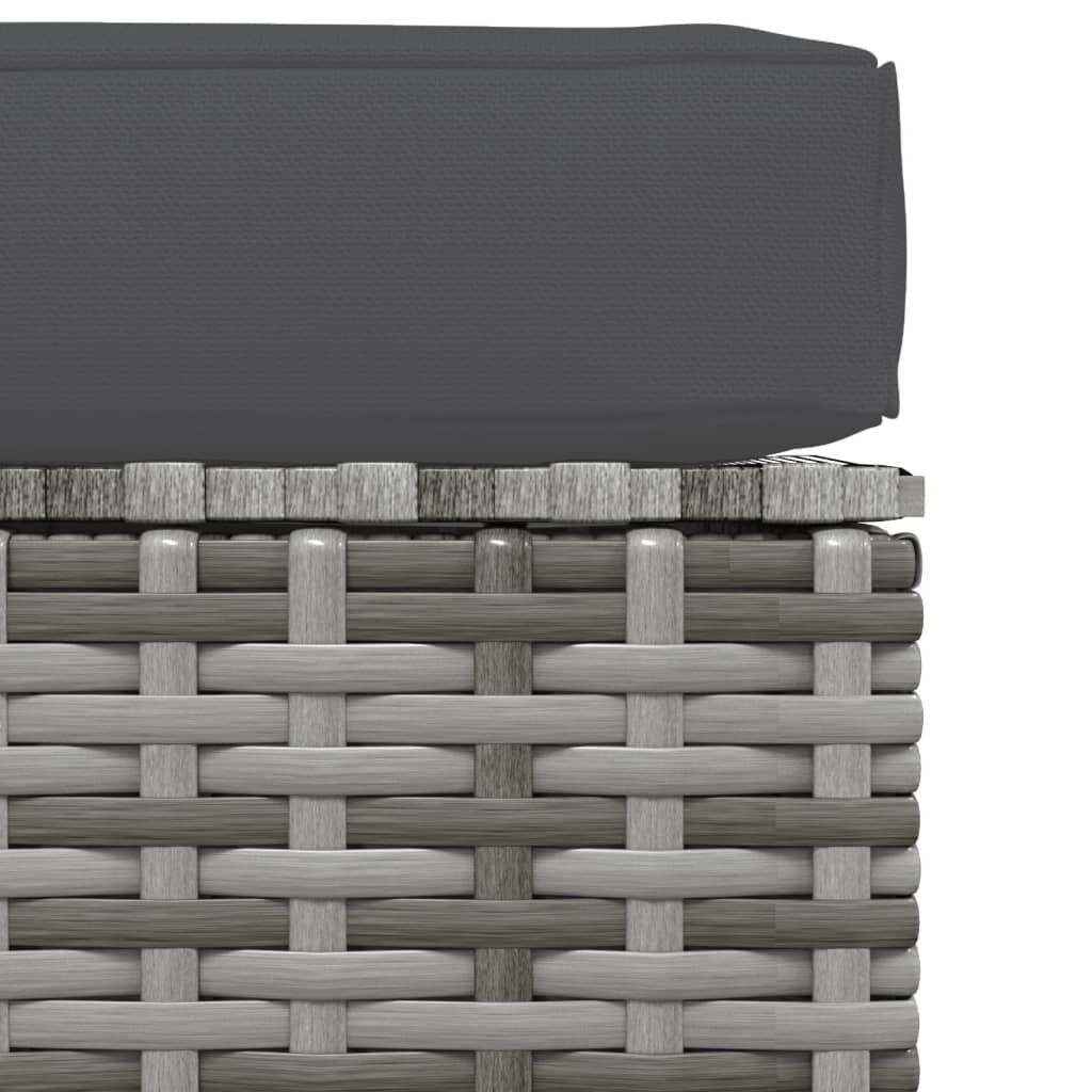 vidaXL مسند قدم حديقة مع وسادة رمادي 70×70×30 سم بولي روطان