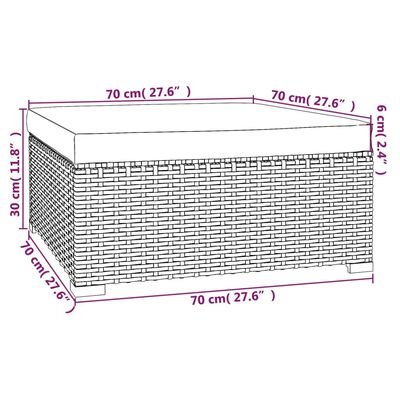 vidaXL مسند قدم حديقة مع وسادة رمادي 70×70×30 سم بولي روطان