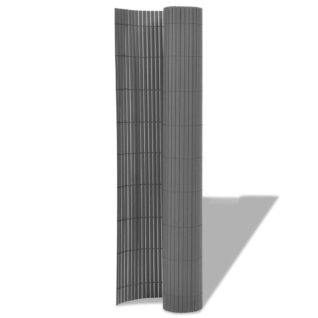 vidaXL سياج حديقة ذو وجهين بي في سي 90×500 سم رمادي