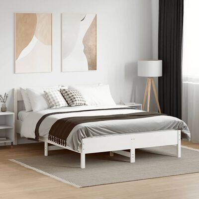 vidaXL إطار سرير مع ظهر سرير لون أبيض 200x160 سم خشب صنوبر صلب