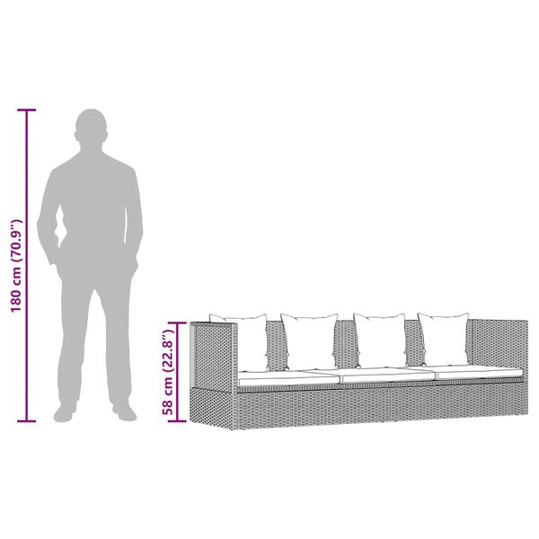 vidaXL سرير استرخاء خارجي مع وسادة ومخدات بولي روطان بني